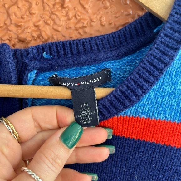 Women’s Tommy Hilfiger Blue/Orange Striped Sweater Size Large - Picture 3 of 6